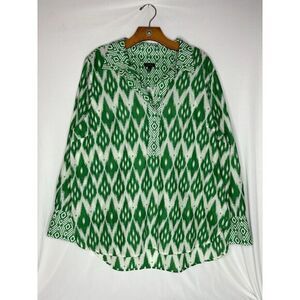 Women’s Talbots Green Trellis Long Sleeve Button Up Top‎ Shirt Size XL